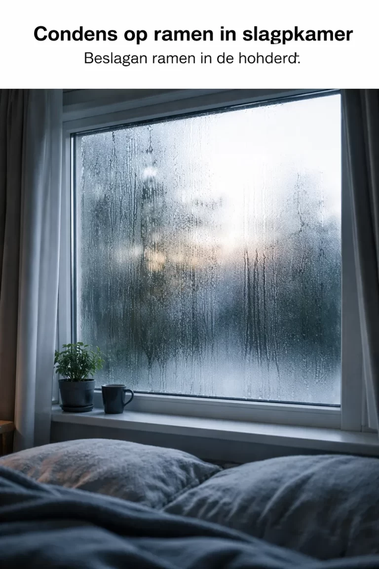 Beslagen raam in de slaapkamer door vocht en temperatuurverschil.