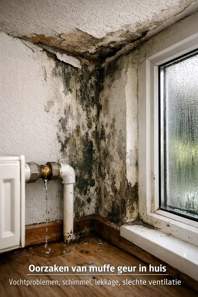 Vocht, schimmel, lekkage en slechte ventilatie zijn vaak de oorzaak van een muffe geur in huis.