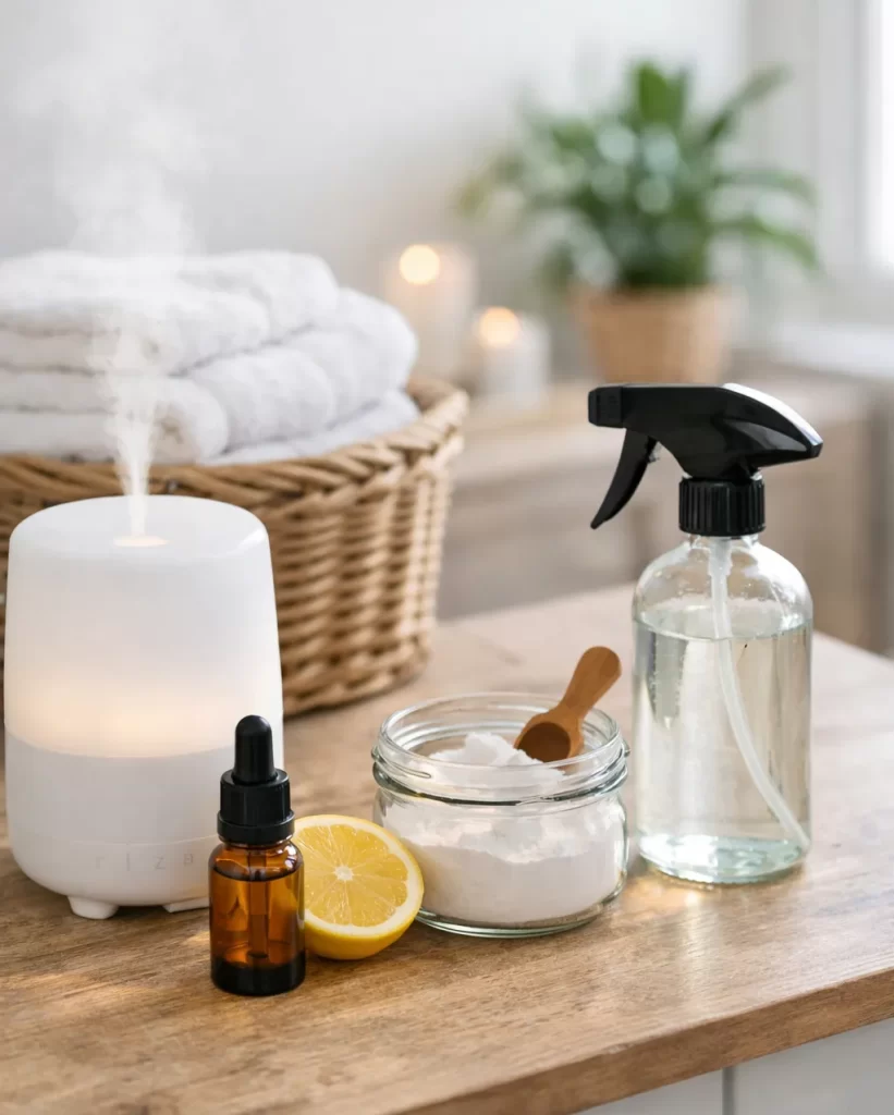 Frisse en schone producten om nare geuren in huis te verminderen.