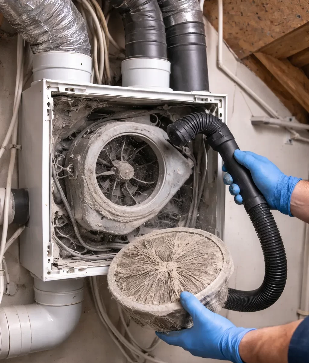 Reiniging van een mechanisch ventilatiesysteem.