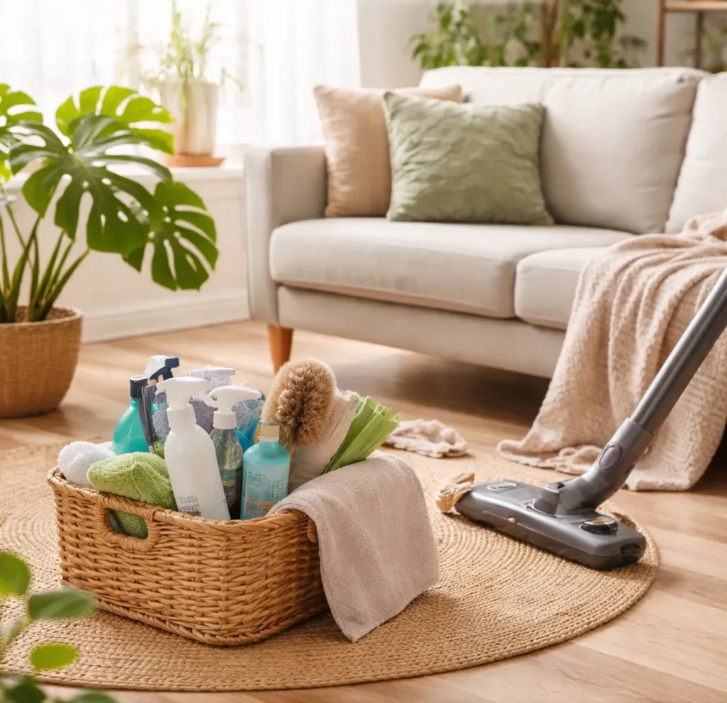 Een frisse, schone woonkamer met aandacht voor minder stof, pollen en huisstofmijt.